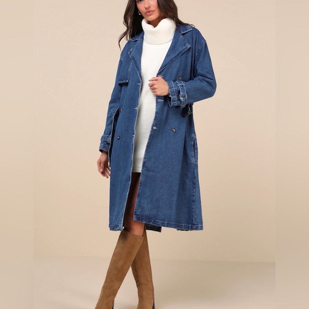 Lulu’s Denim Trench Coat - Medium Wash